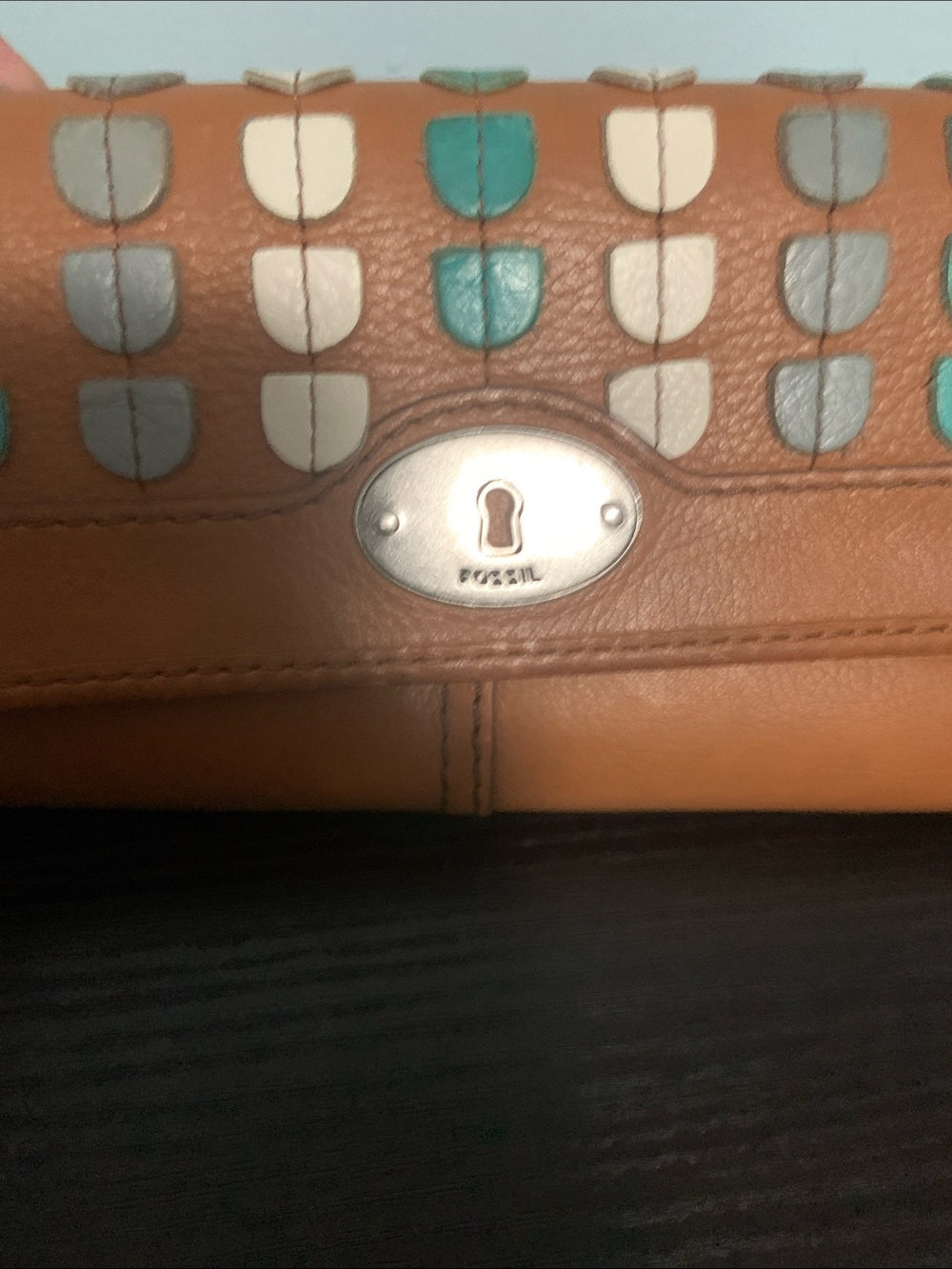 Teal Fossil Leather Tote Bag and Wallet - Picture 9 of 16